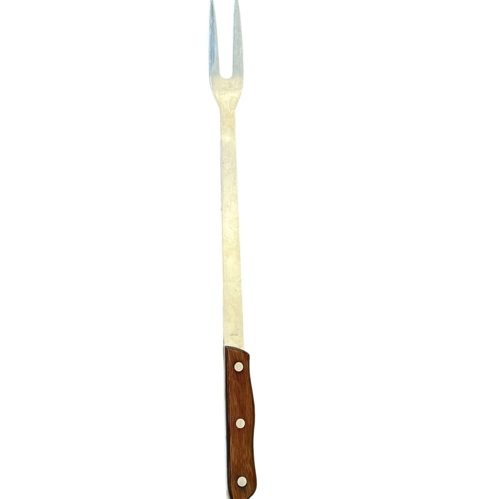 Vintage‎ Stainless Steel Carving Fork Wood Triple Rivet Handle Japan 14.5 inch